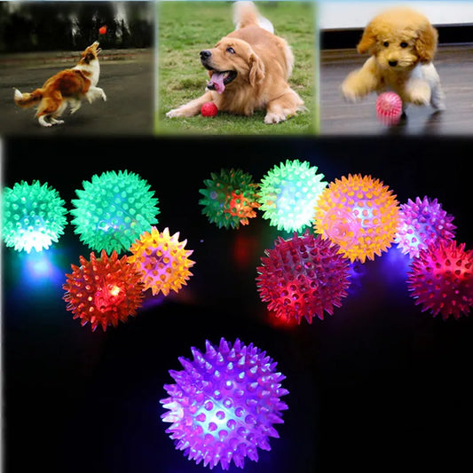 1PC Funny Dog Toys Colorful Luminous Elastic Ball Chewing Playing Sound Toy  Ball for Punny Kitten Pet Supplies